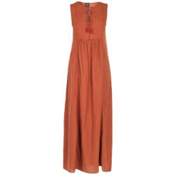 Gauze Cotton Brown Maxi Dress XS Crinkle Woodland Hippie Boho Designer $215 NEW - Picture 1 of 9